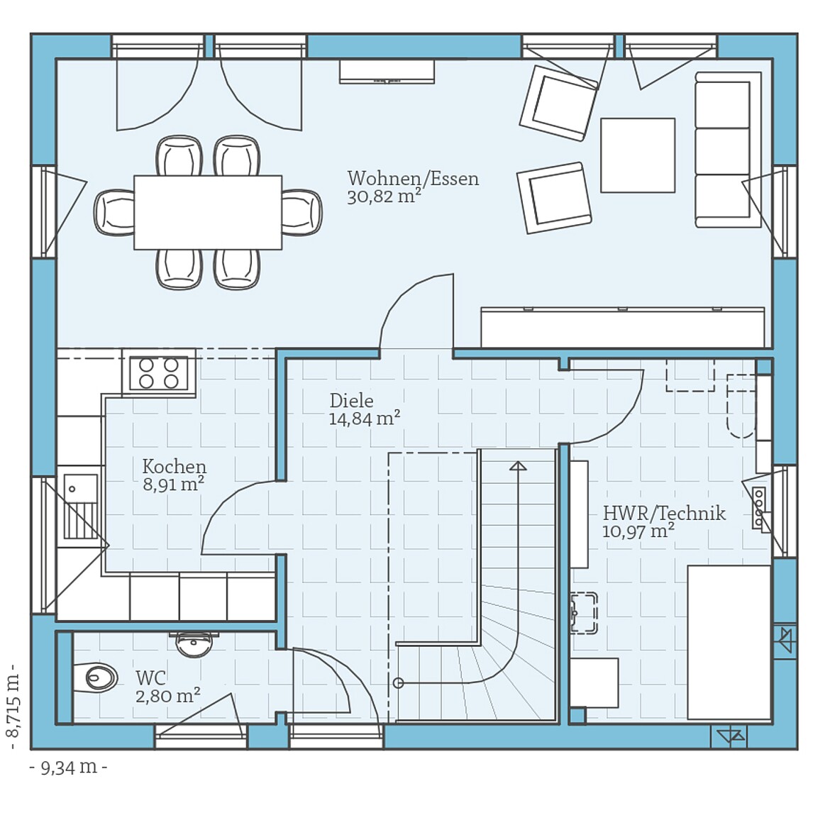 Fertighaus Villa 134: Grundriss EG - Hanse Haus Fertighaus Villa 134: Grundriss EG