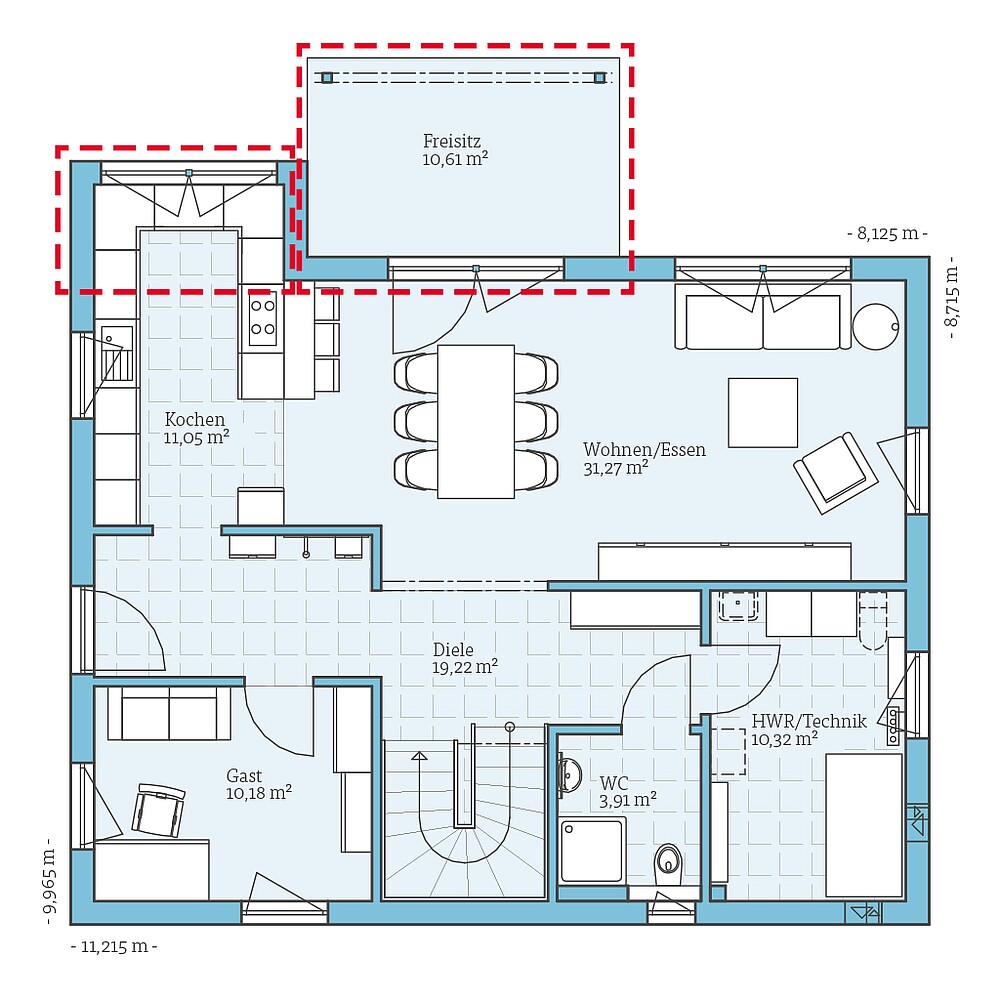 Planning option ground floor Fertighaus Variant 25-165: Grundrissoption EG