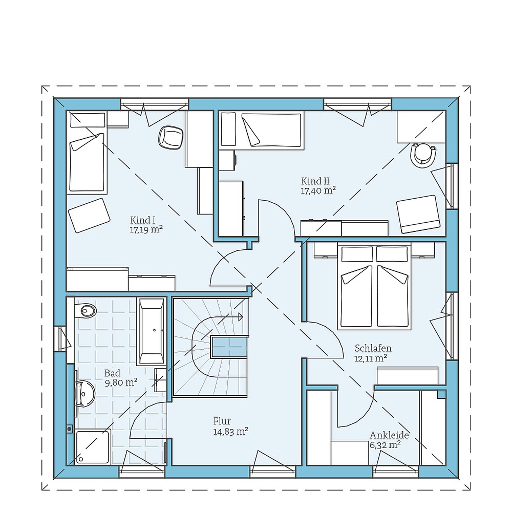 Dachgeschoss Fertighaus Villa 156: Grundriss OG