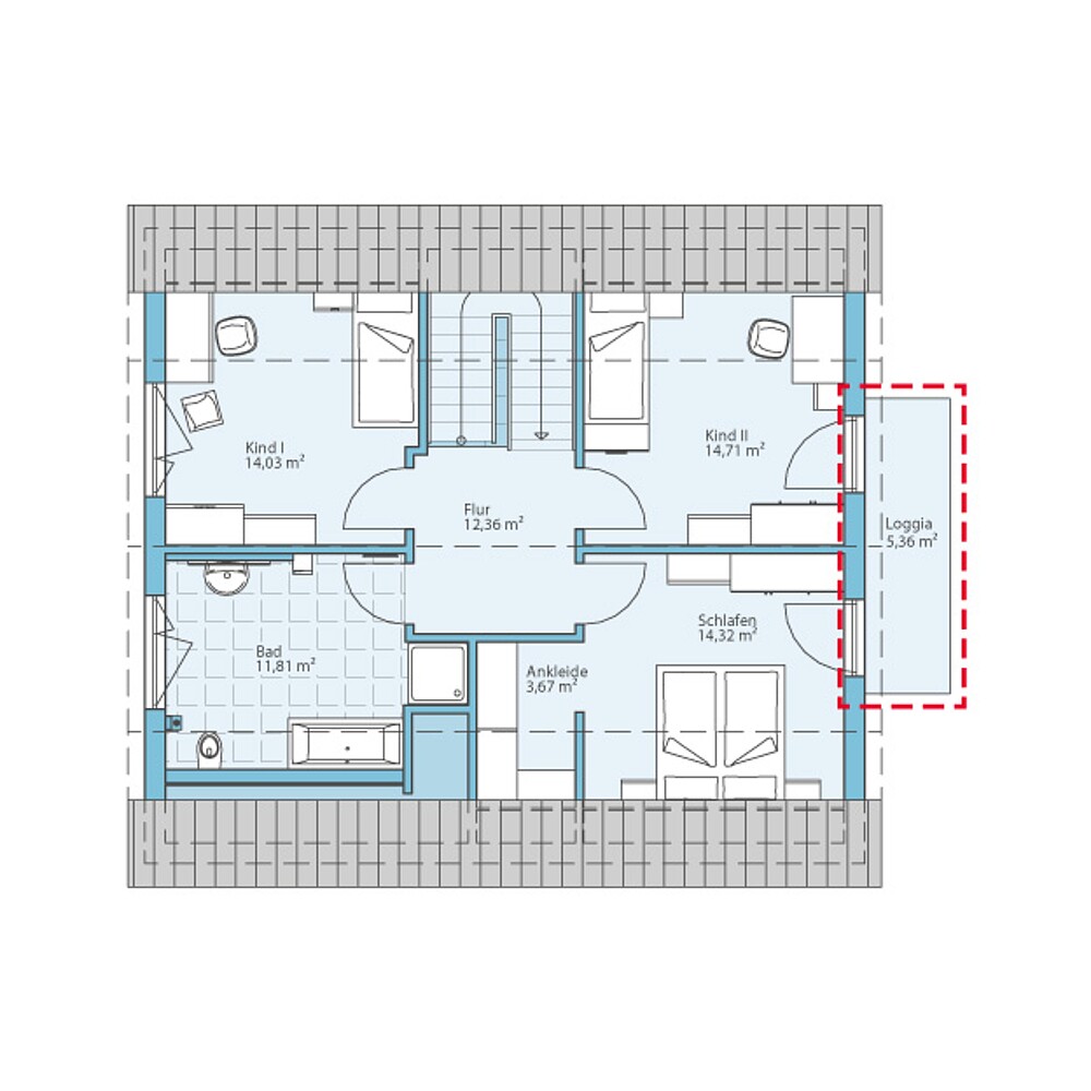 Dachgeschoss Planungsoption Fertighaus Variant 45-154: Grundrissoption DG