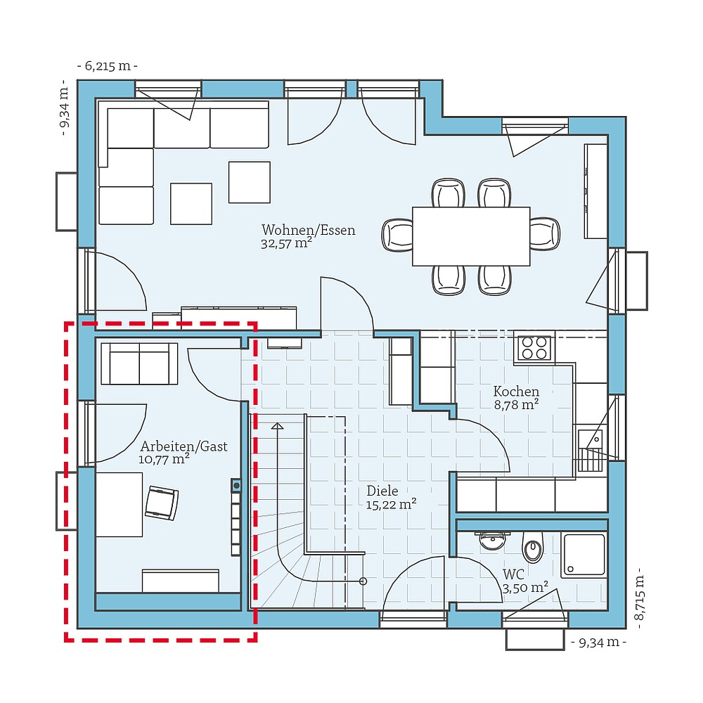 Ground floor planning option Fertighaus Variant 45-130: Grundrissoption EG