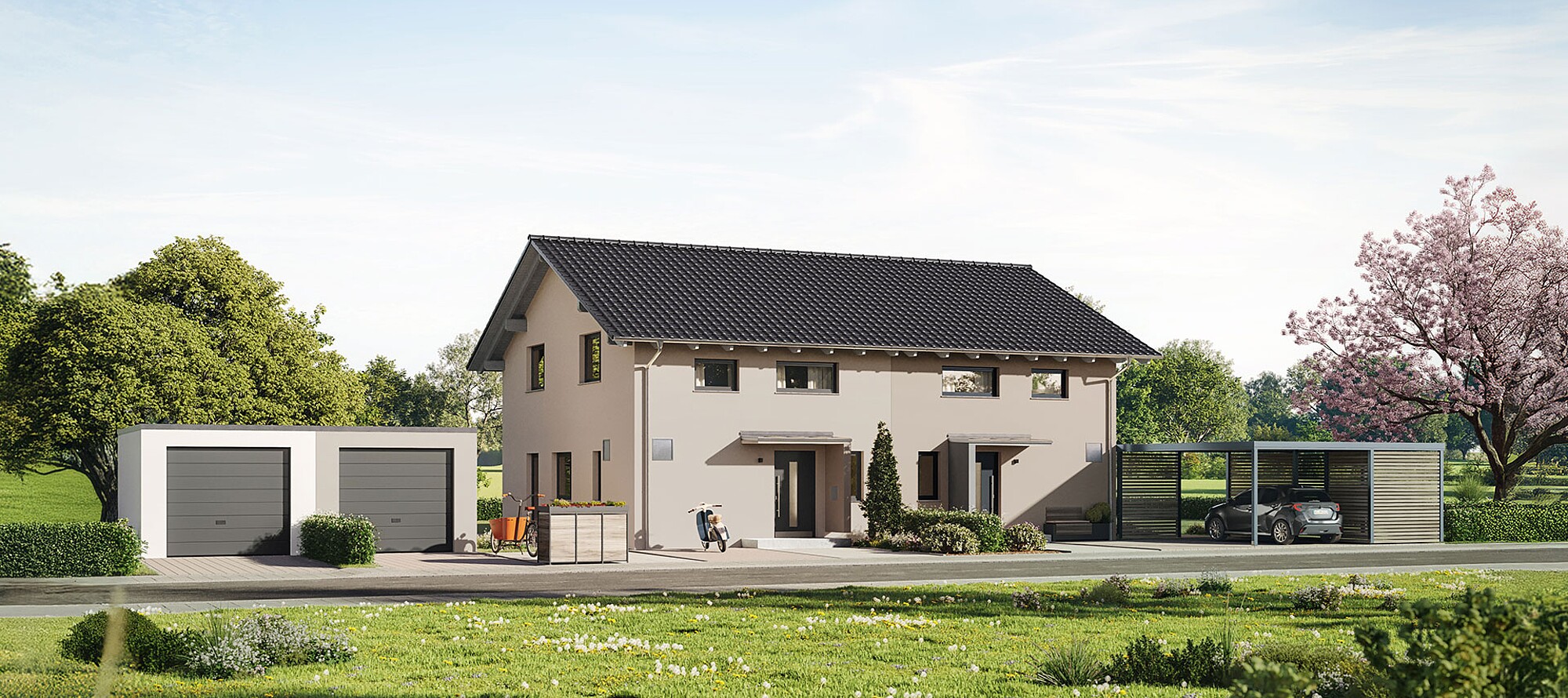 QNG⁺-Line: Fertighaus Doppelhaus 25-125 - Hanse Haus QNG⁺-Line: Fertighaus Doppelhaus 25-125