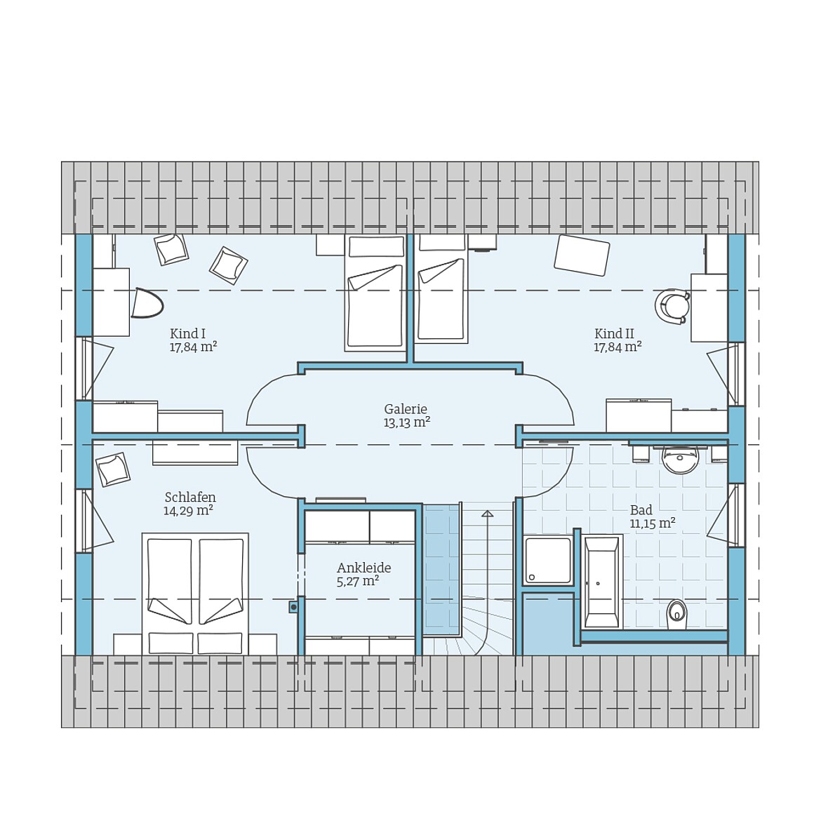 Grundriss: Dachgeschoss Fertighaus Variant 45-175: Grundriss DG