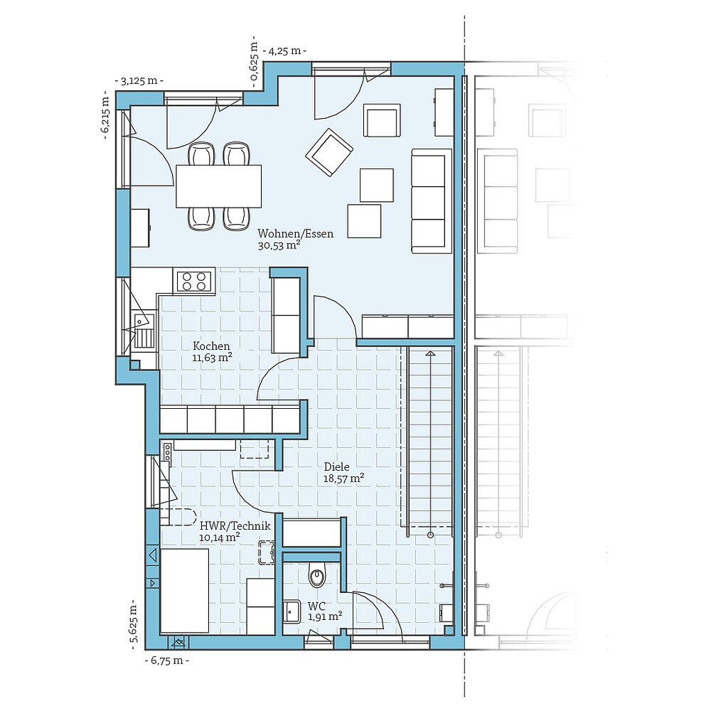Erdgeschoss Fertighaus Doppelhaus 144: Grundriss EG