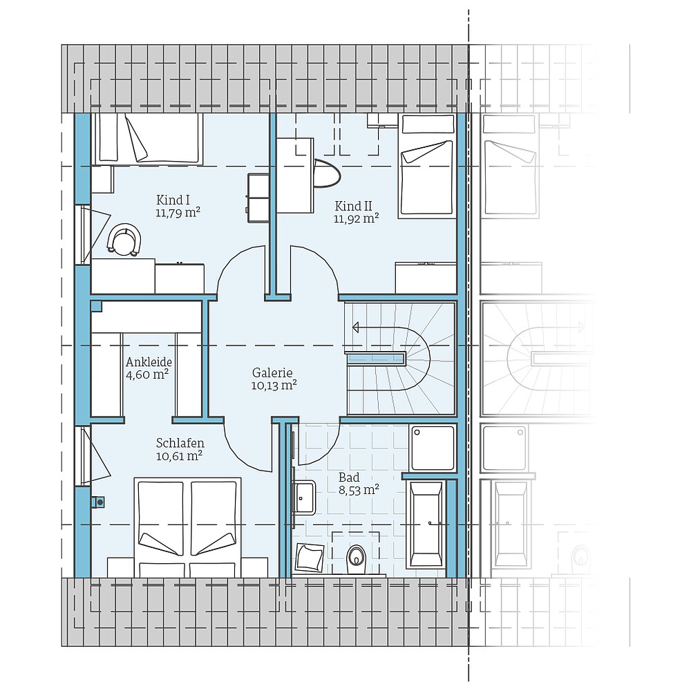 Upper floor Fertighaus Doppelhaus 45-123: Grundriss DG