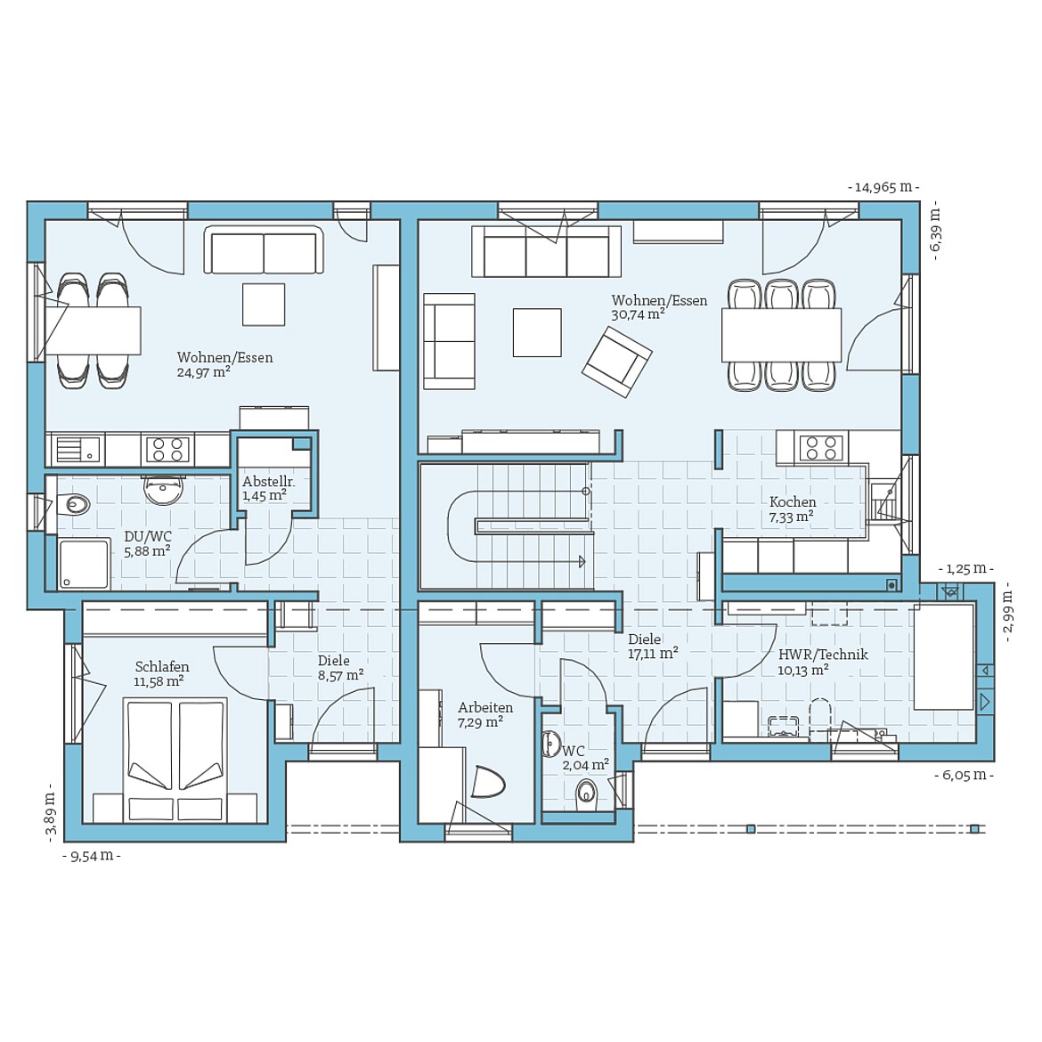 Grundriss: Erdgeschoss Fertighaus Duo 211: Grundriss EG