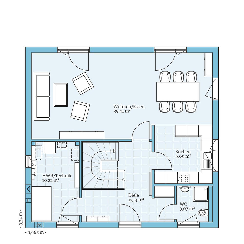 Erdgeschoss Fertighaus Villa 156: Grundriss EG