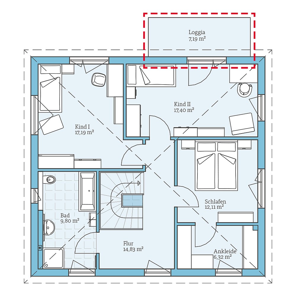 Obergeschoss Planungsoption Fertighaus Villa 156: Grundrissoption OG