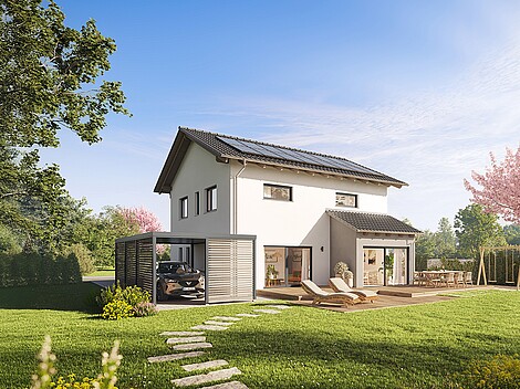 QNG⁺-Line Villa 163 QNG⁺-Line: Fertighaus Villa 163 mit Satteldach