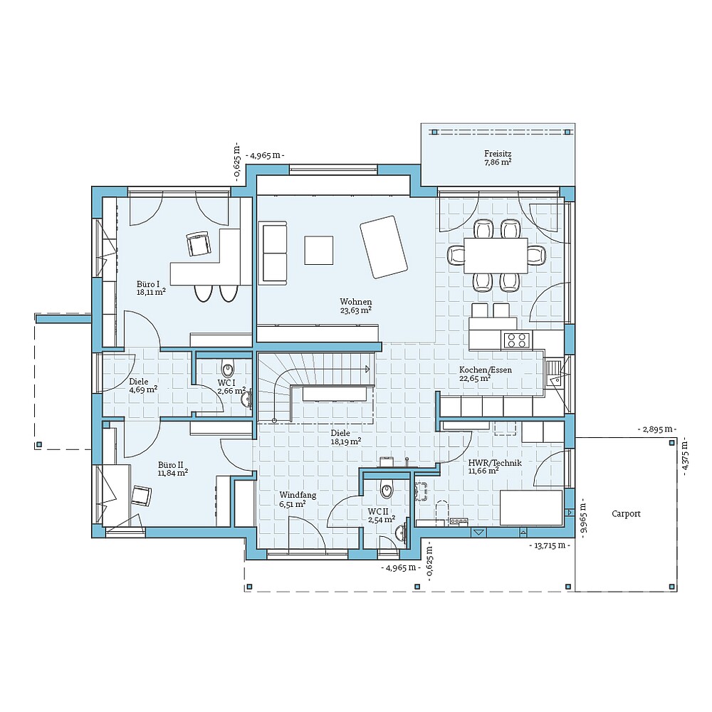 Erdgeschoss Fertighaus Variant 35-235: Grundriss EG