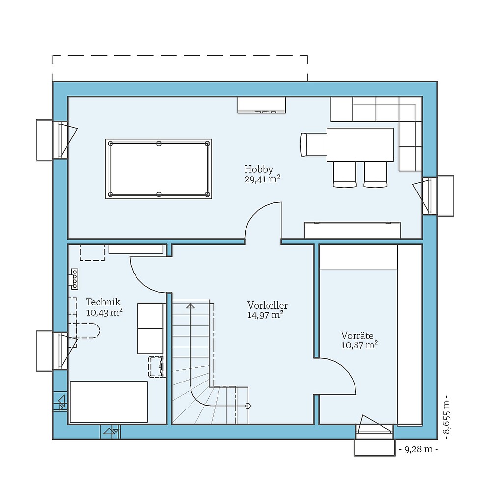 Basement planning option Fertighaus Variant 45-130: Grundrissoption KG