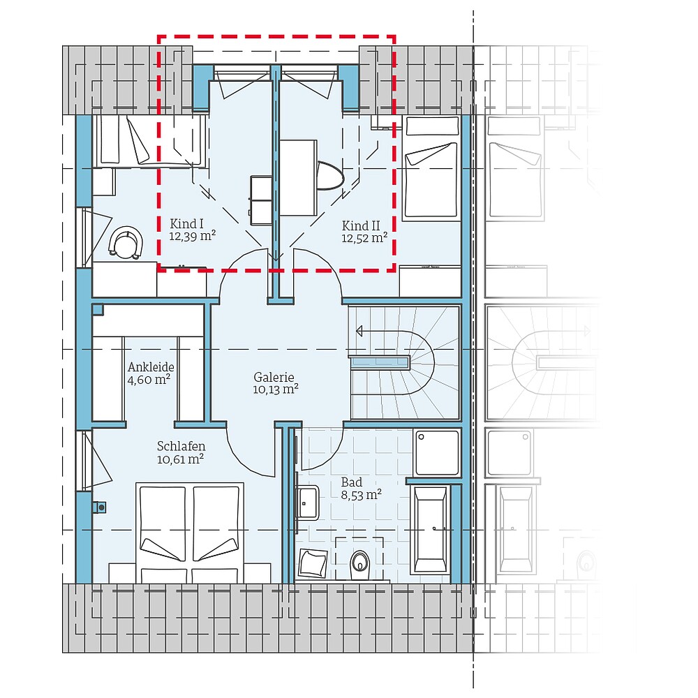 Planning option upper floor Fertighaus Doppelhaus 45-123: Grundrissoption DG